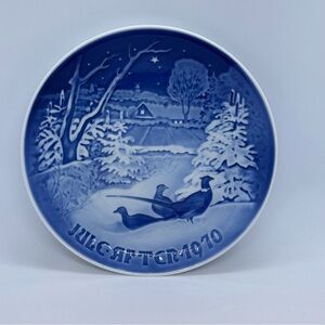 VTG B & G 1970 Pheasants In The Snow At Christmas Collector Plate Denmark Blue